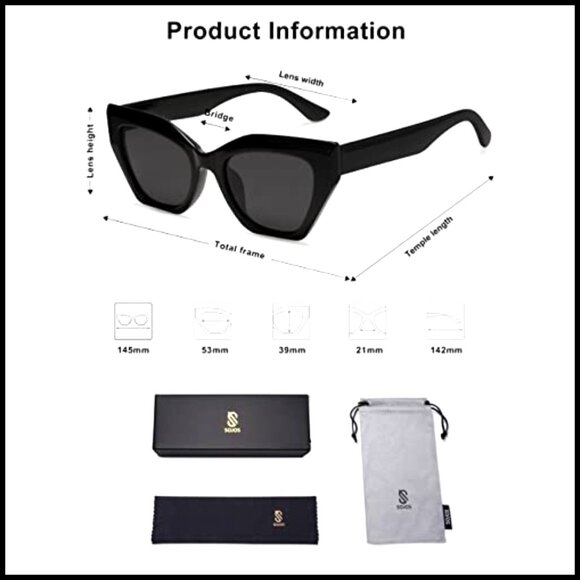 Square Cat Eye Polarized Sunglasses Retro Vintage Classic UV400 Protection - Picture 5 of 7